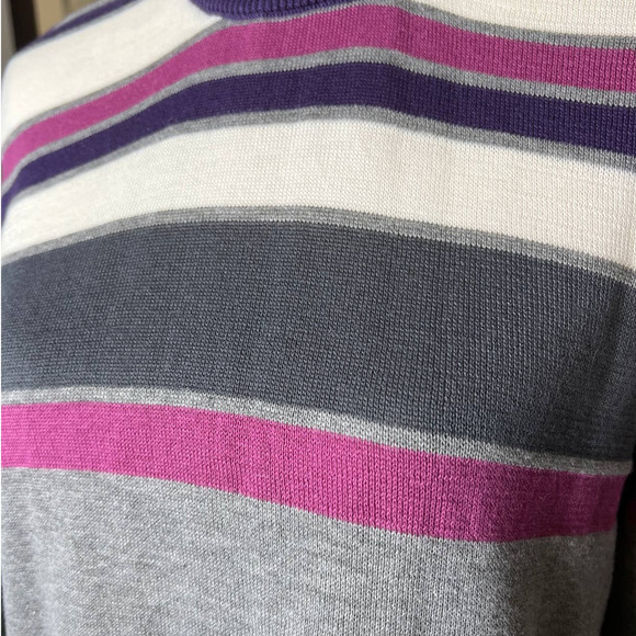 Southern Lady Striped Faux Turtleneck Sweater in Purple Pink Gray Size Medium - Picture 2 of 5